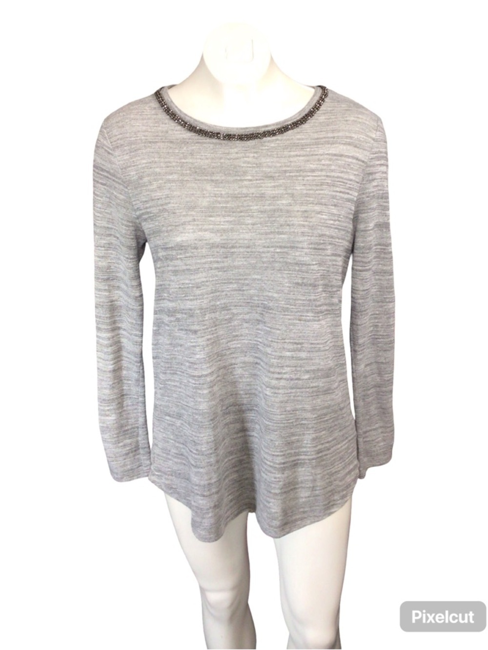Juicy Couture Gray Beaded Crewneck Long-Sleeve Top